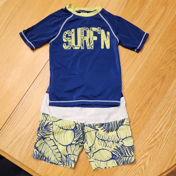 Gymboree "Surfin" Rashguard & Swim Trunk Set Size Small/5-6